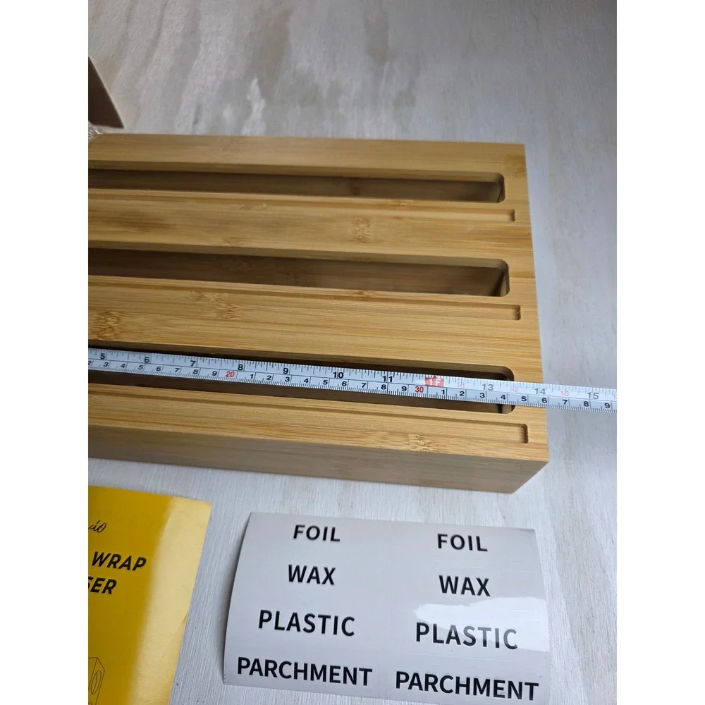 Losvio Bamboo Kitchen Wrap Dispenser 3 in 1 Organizer with Cutter and Labels